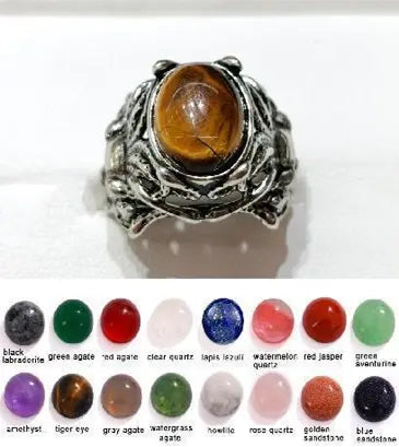 Handmade Natural Stone Gemstone Rings with Copper & Silver, Stone Size 10*12mm, No. 55 ABC Rugs Kilims